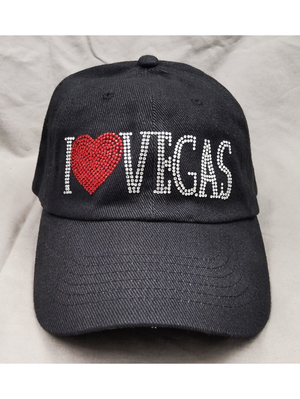 Boyd Gaming I Love Vegas Rhinestone Black Adjustable Baseball Hat Cap
